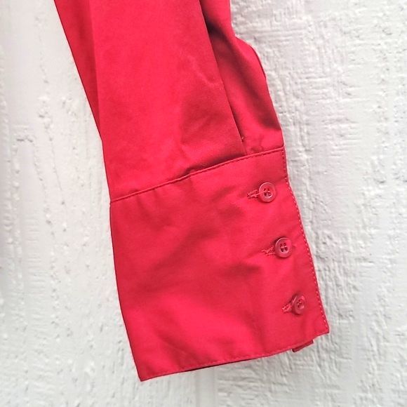 ALLISON MORGAN Red Long Sleeved Collared Button Up Shirt size S Ruching - Picture 5 of 11